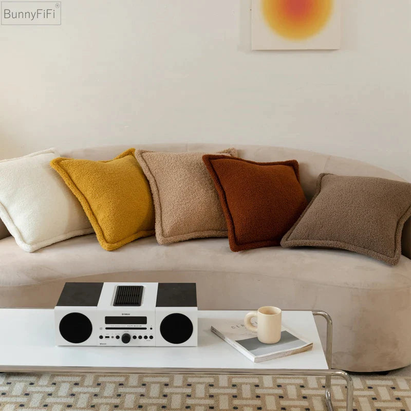 Afralia™ Fleece Cushion Cover 45x45cm in Ivory Brown Coffee for Home Bed Sofa