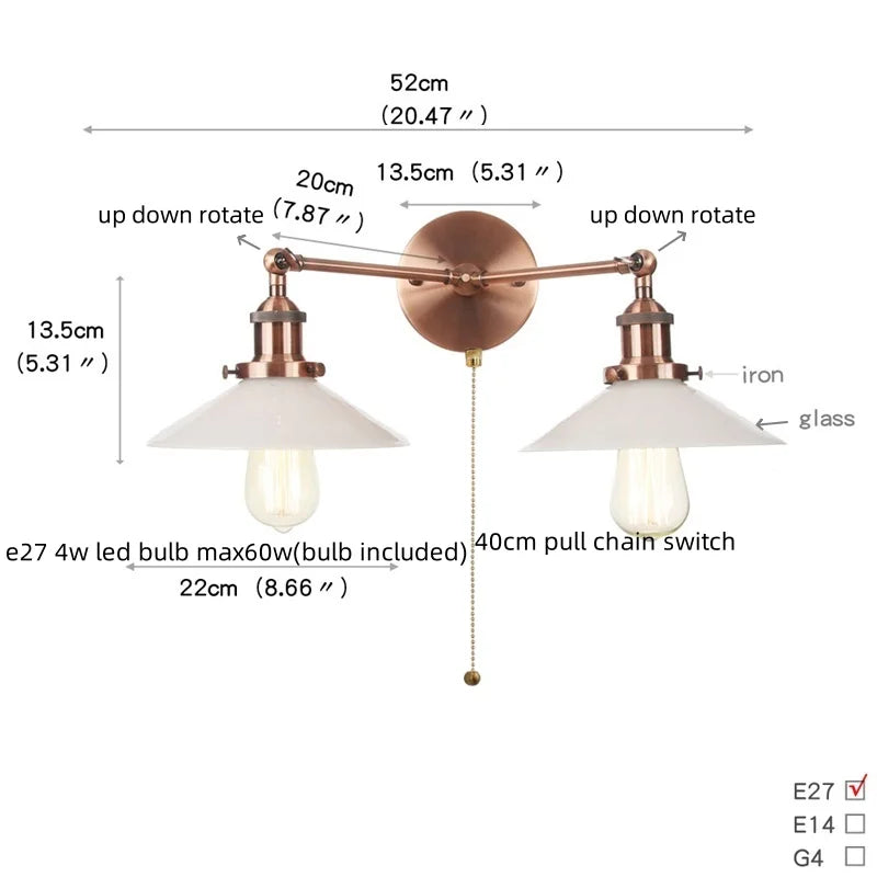 Afralia™ Vintage Loft Art Glass Wall Lamp - LED Study Aisle Bedside Light