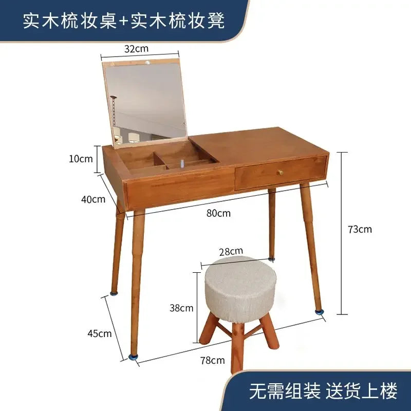 Afralia™ Solid Wood Makeup Dressing Table with Flip Style Mirror and Drawers