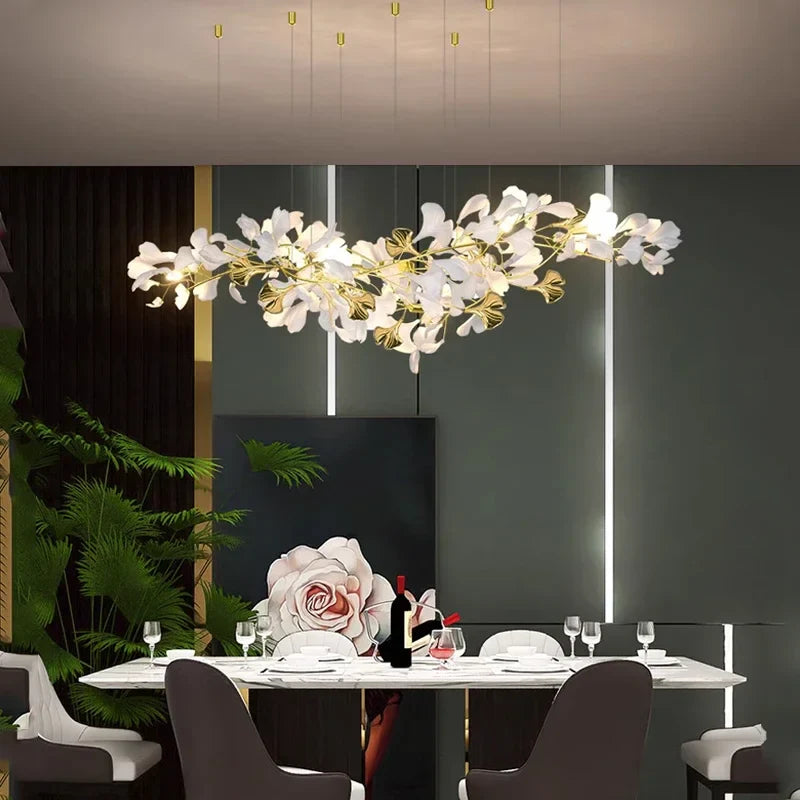 Afralia™ Ginkgo Leaf Chandelier Ceramic Acrylic Pendant Lamp for Living Dining Bedroom