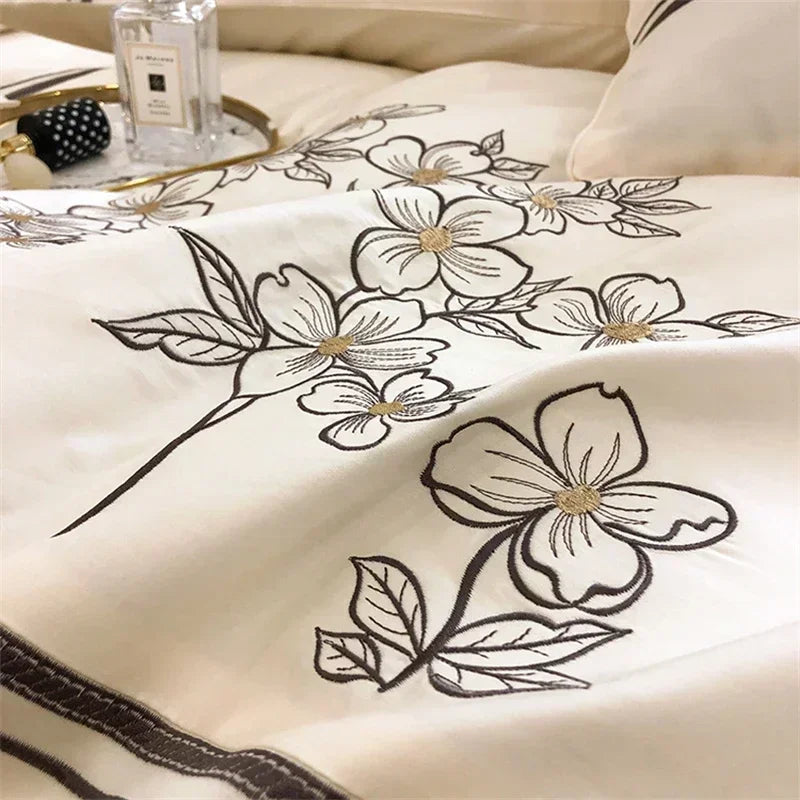 Afralia™ French Embroidered Cotton Bedding Set Queen Duvet Cover Luxury 100s, High-End Quality