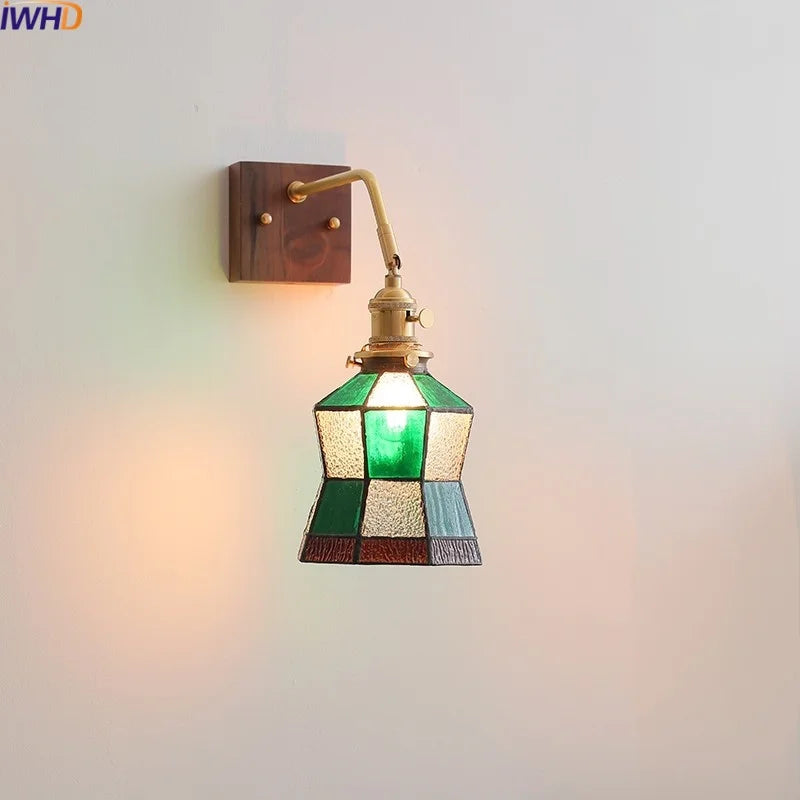 Afralia™ Glass Walnut LED Wall Light - Modern Bedroom Living Room Home Decor