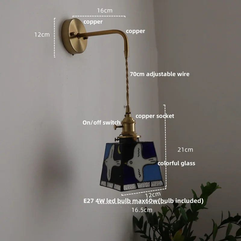 Afralia™ Peace Pigeon Rotatable Wall Lamp - Colorful Tiffany Style Glass, Pull Chain Switch