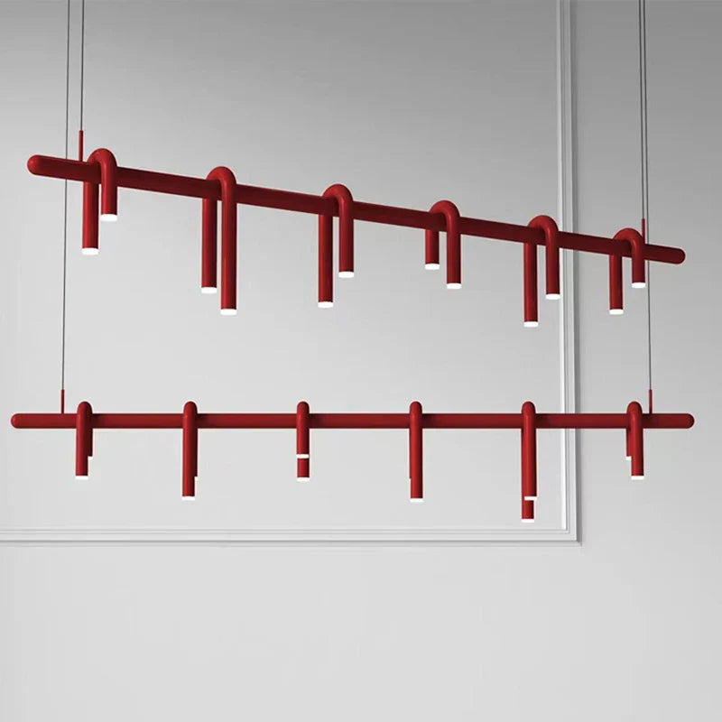 Afralia™ Modern Red Black U-tube LED Chandelier with Adjustable Metal Cord