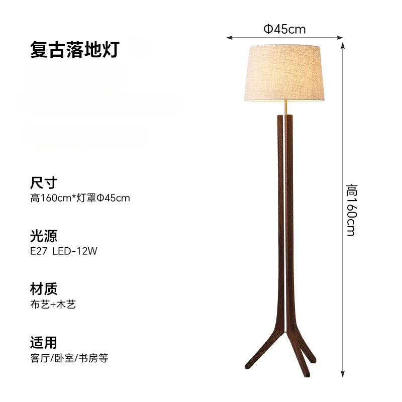 Afralia™ Solid Wood LED Floor Lamp in Vintage Style