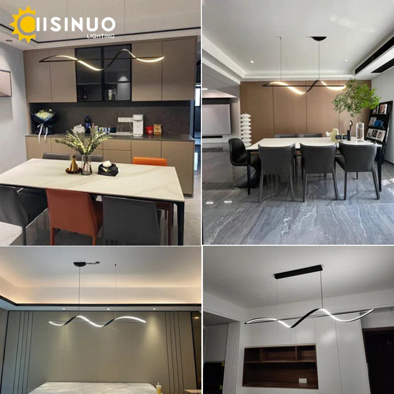 Afralia™ Dimmable LED Linear Chandelier Pendant for Kitchen Bedroom Dining Room