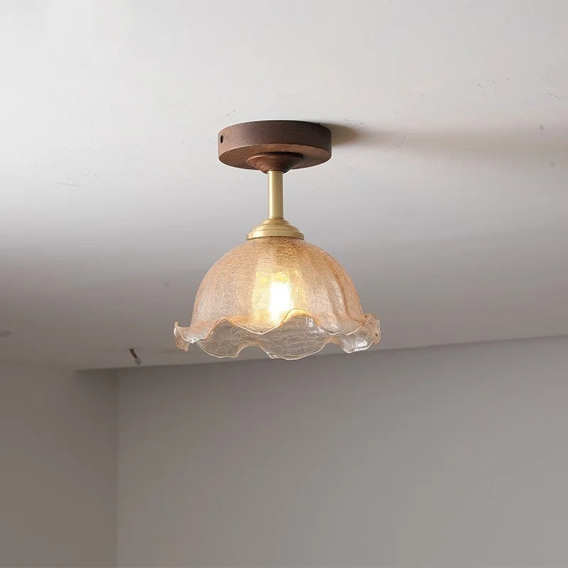 Afralia™ Modern Wood Glass LED Ceiling Light for Living Room, Aisle, Balcony, Indoor Lighting