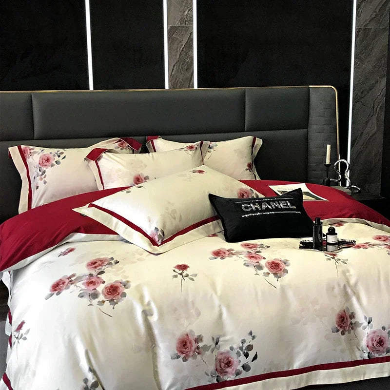 Afralia™ 100S Egyptian Cotton Print Bedding Set for Queen King Ru Size