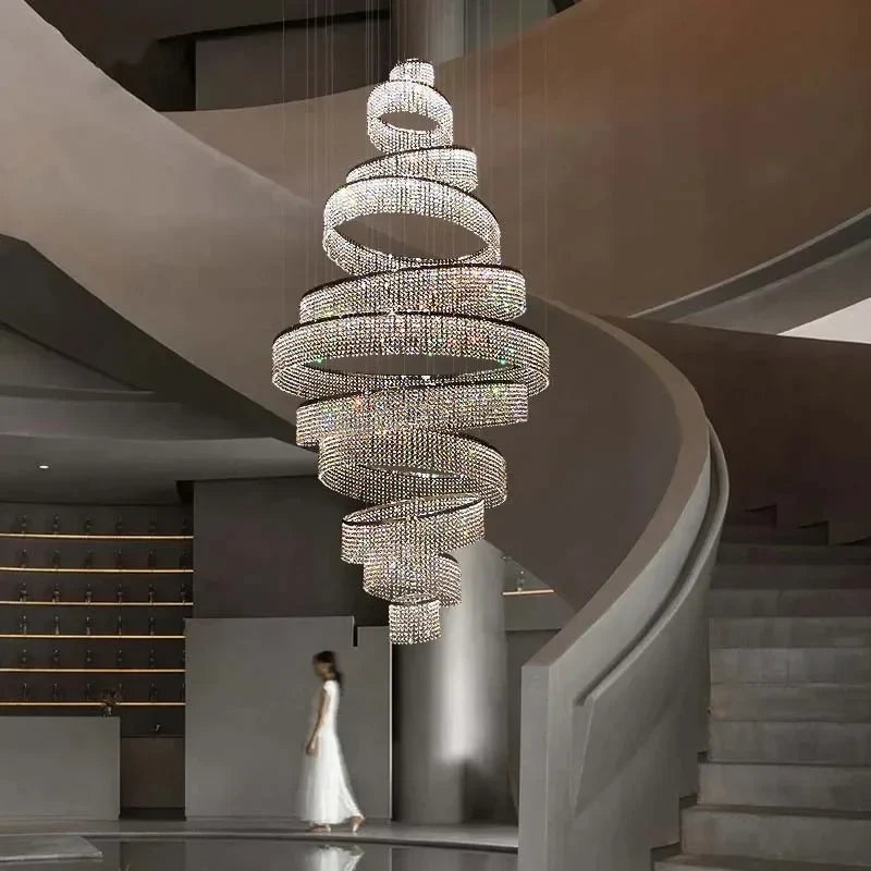 Afralia™ Modern Crystal LED Chandelier Ring for Living Room Lobby - Chrome Finish