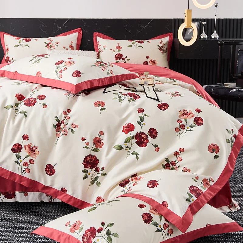 Afralia™ Egyptian Cotton Bedding Set Queen King Ru Double Size Print Bed Linens
