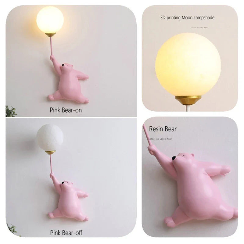 Afralia™ Bear Wall Lamp | Cute Nordic Cartoon Design for Girls Bedroom, Study, Dormitory