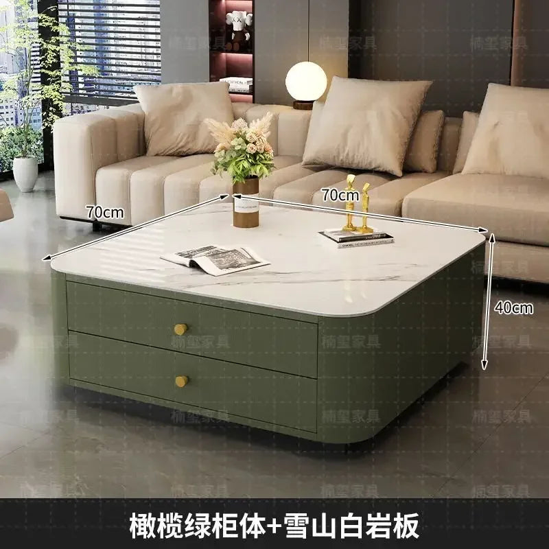 Solid Wood Square Coffee Table with Drawer by Afralia™ - Modern Italian Design