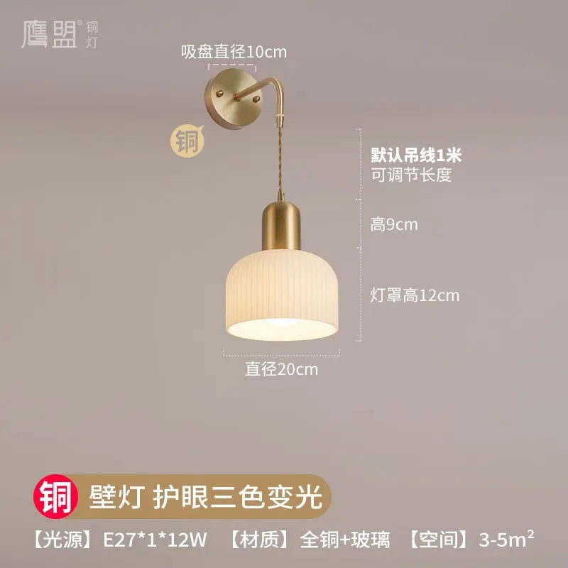 Cream Glass Copper Pendant Light LED E27 Modern Fixture for Bedroom, Living Room, Cafe by Afralia™