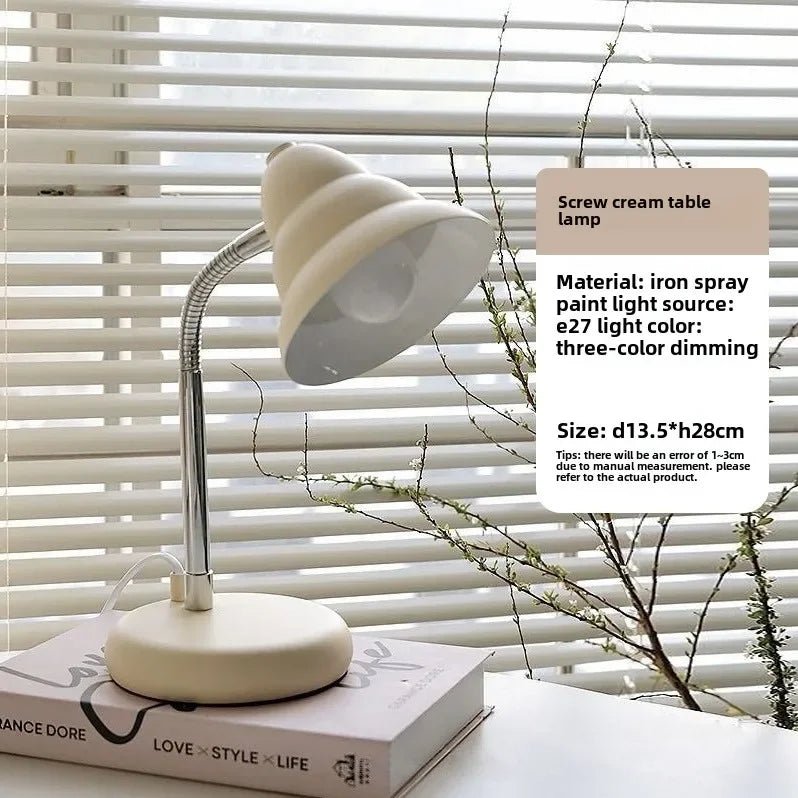 Afralia™ Creamy Style Screw Decoration Desk Lamp for Reading and Studying