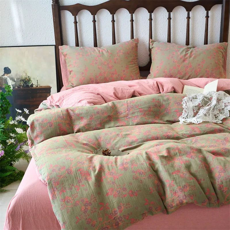 Afralia™ 100% Cotton Double-Layer Floral Jacquard Duvet Cover Set