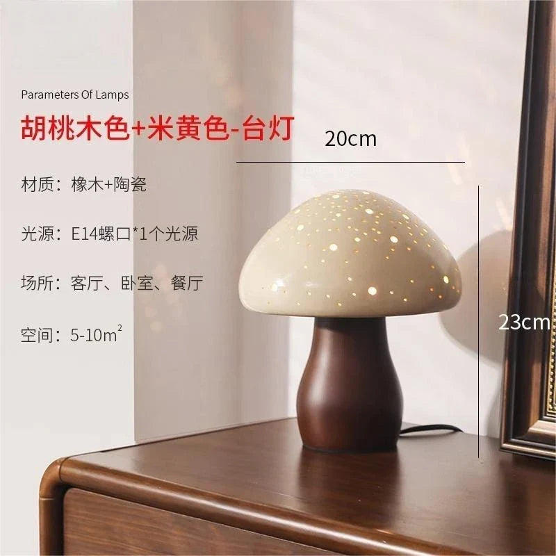 Afralia™ Ceramic Mushroom Table Lamp LED Wood Art Decor Desk Light