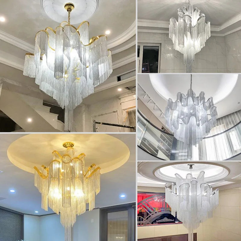 Afralia™ Luxury Tassel Chandelier: Elegant Aluminum Chain LED Lighting for Living Room Loft Villa