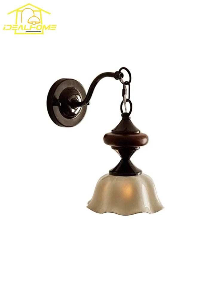 Afralia™ Medieval Vintage Ceramic Wall Lamp LED E27 Chrome/Walnut for Bedroom & Living Room