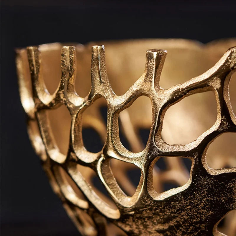 Afralia™ Gold Coralline Fruit Tray: Stylish Home Decor & Desktop Storage