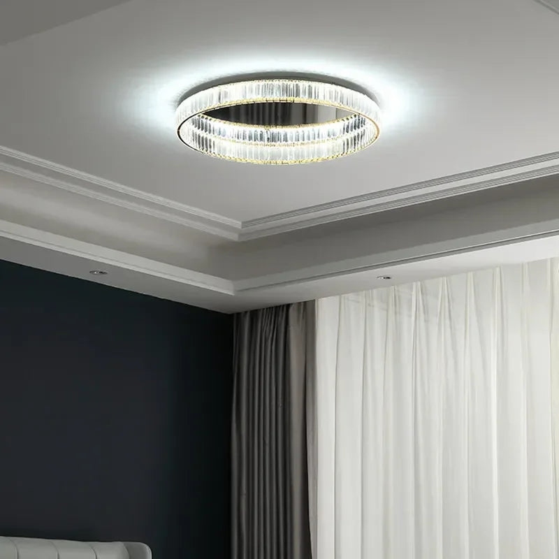 Afralia™ Gold Steel LED Dimmable Ceiling Lights Luxury Crystal Fixture