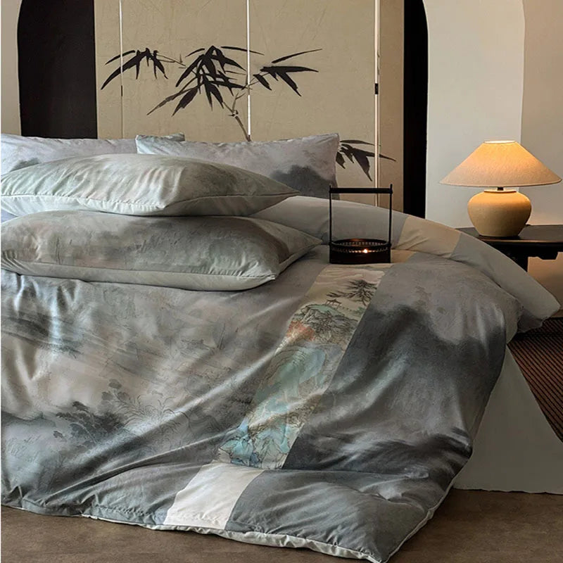 Afralia™ Chinese Digital Printing Bedding Set - Soft, Washed, Skin-Friendly Duvet Cover Kit