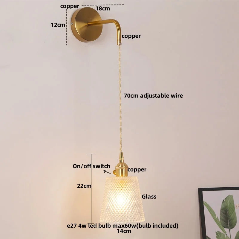 Afralia™ Clear Glass LED Wall Lamp Pull Chain Switch Modern Luxury Home Decor