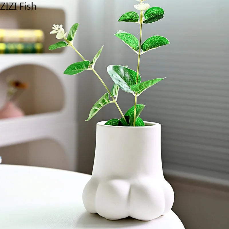 Afralia™ Cute Cartoon Cat Claw Ceramic Vase Home Decoration