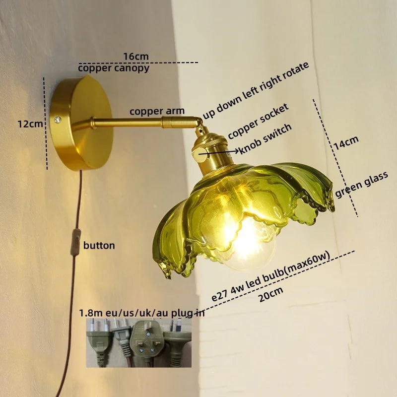 Afralia™ Nordic LED Wall Lights Pull Chain Switch Copper Glass Home Decor