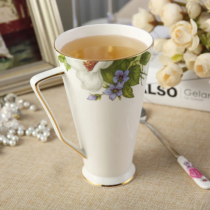 Afralia™ Floral Bone China Tea Mug with Spoon and Elegant European Design