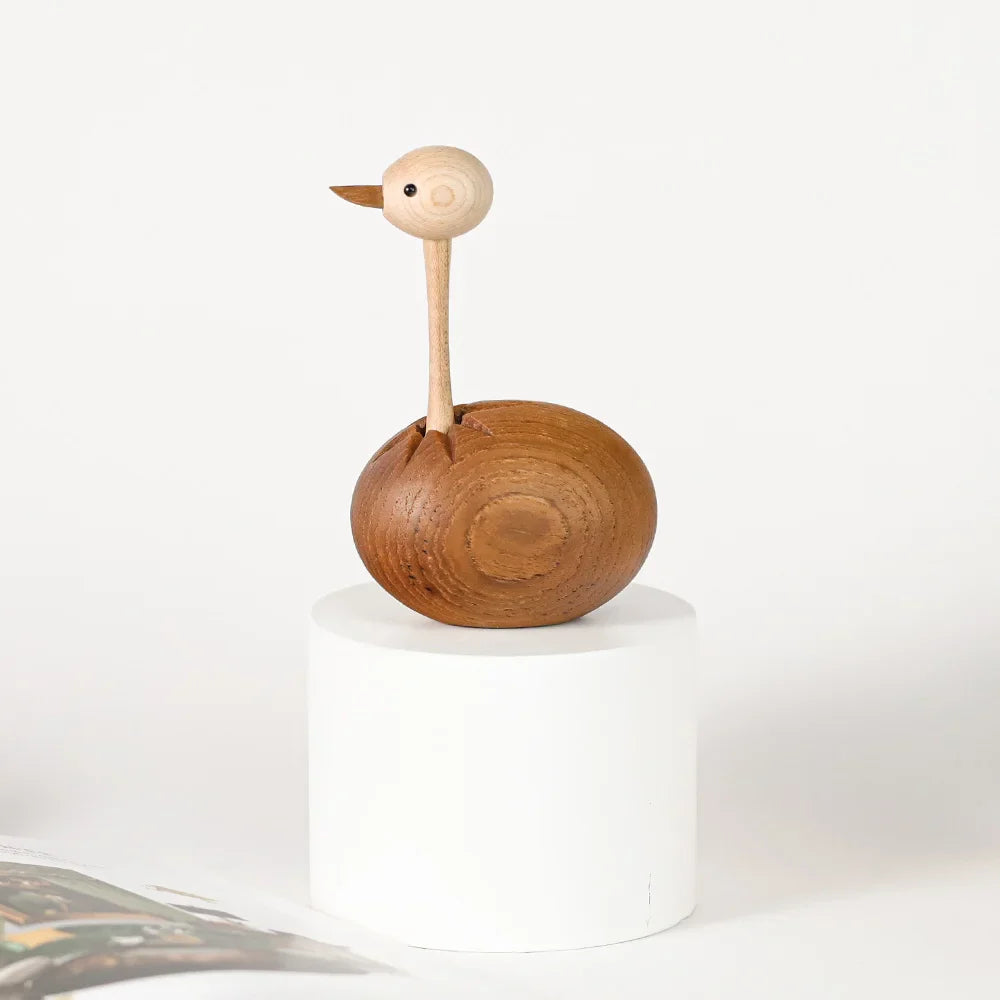 Afralia™ Teak Wood Ostrich Bird Figurine Home Decor Sculpture Easter Gift
