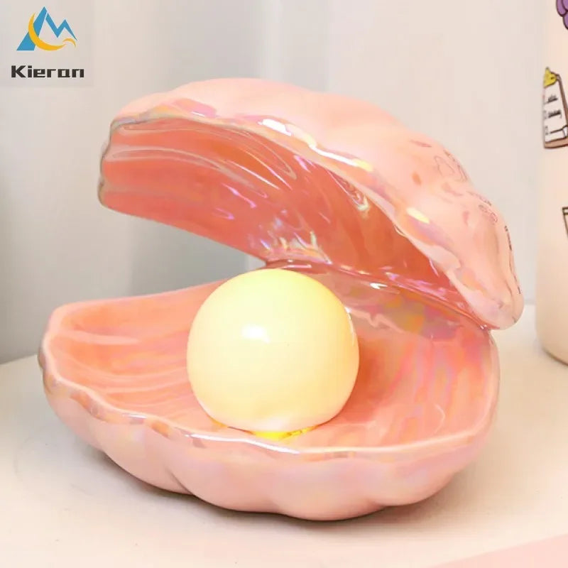 Afralia™ Ceramic Shell LED Night Light for Bedroom and Living Room