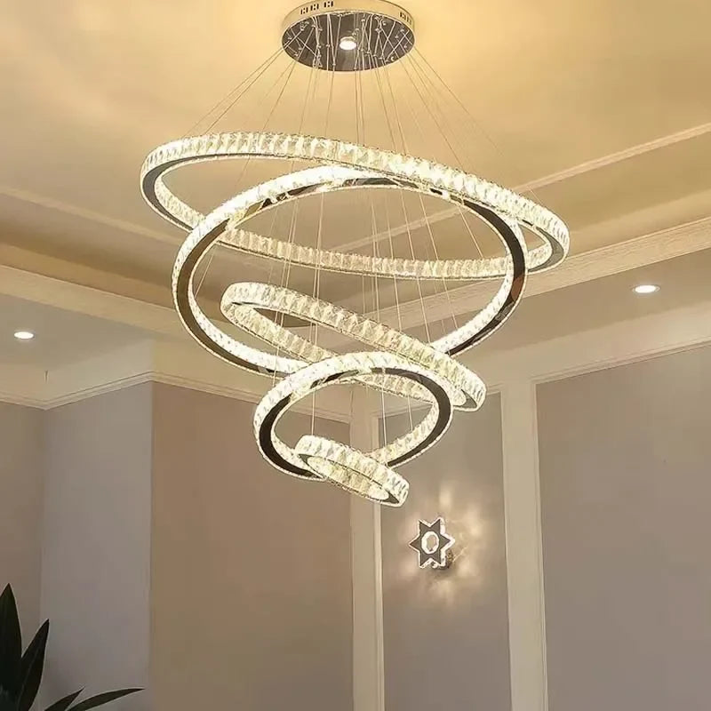 Afralia™ Gold Rings LED Chandelier: Modern Long Villa Staircase Pendant Lighting Fixtures