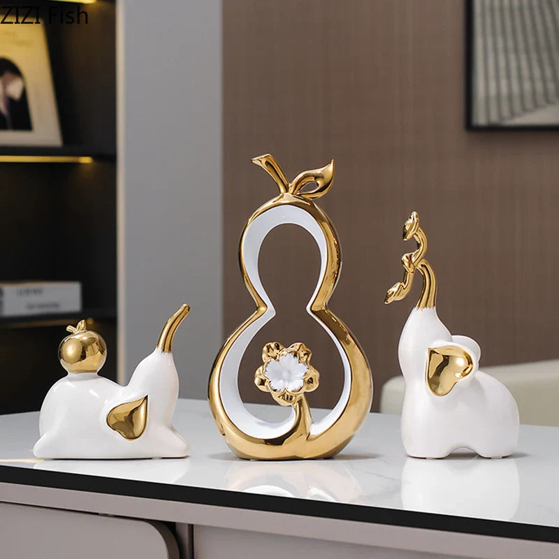 Afralia™ Golden Gourd Ceramic Sculpture Desk Decoration Modern Room Aesthetic Decor