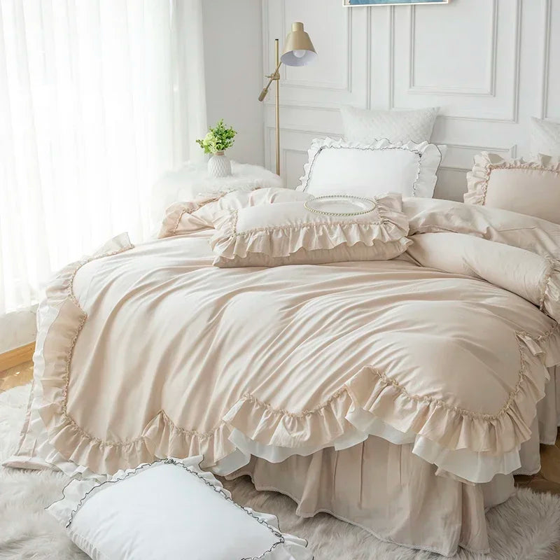 Afralia™ Princess Cotton Bedding Set: King Queen Twin Double Size Duvet Cover Sets