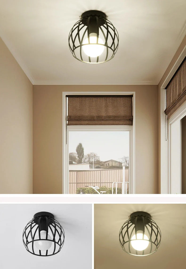 Afralia™ Retro Iron Ceiling Light Fixture for Living Room Bar Loft, E27 Bulb Included