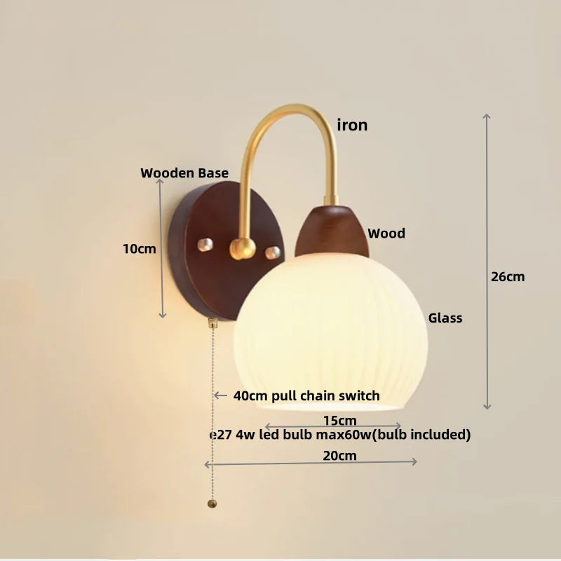 Afralia™ Wood Canopy LED Wall Light Fixture - Modern Nordic Style with Pull Chain Switch