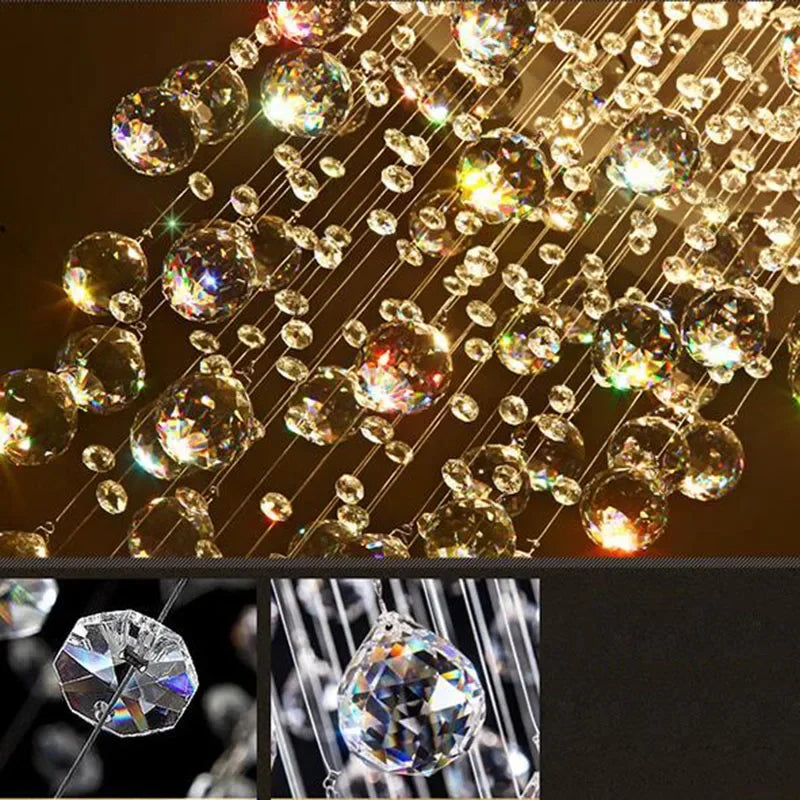 Afralia™ Modern K9 Crystal Chandelier Round LED Hanging Lamps for Living Room