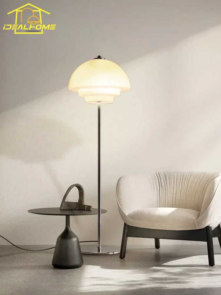 Afralia™ Cream Glass Bauhaus Floor Lamp LED E27 Minimalist UFO Style