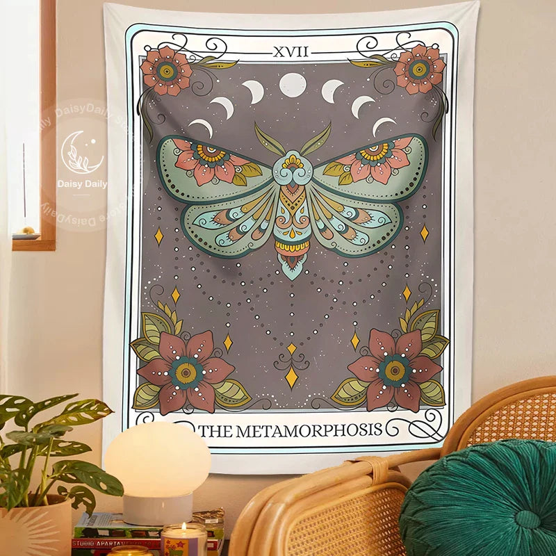 Afralia™ Metamorphosis Tarot Tapestry: Mystical Forestcore Moon Moth Decor for Home & Dorm