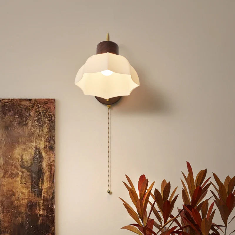 Afralia™ LED Wall Sconce Pull Chain Switch Modern Stair Lights Glass Wood