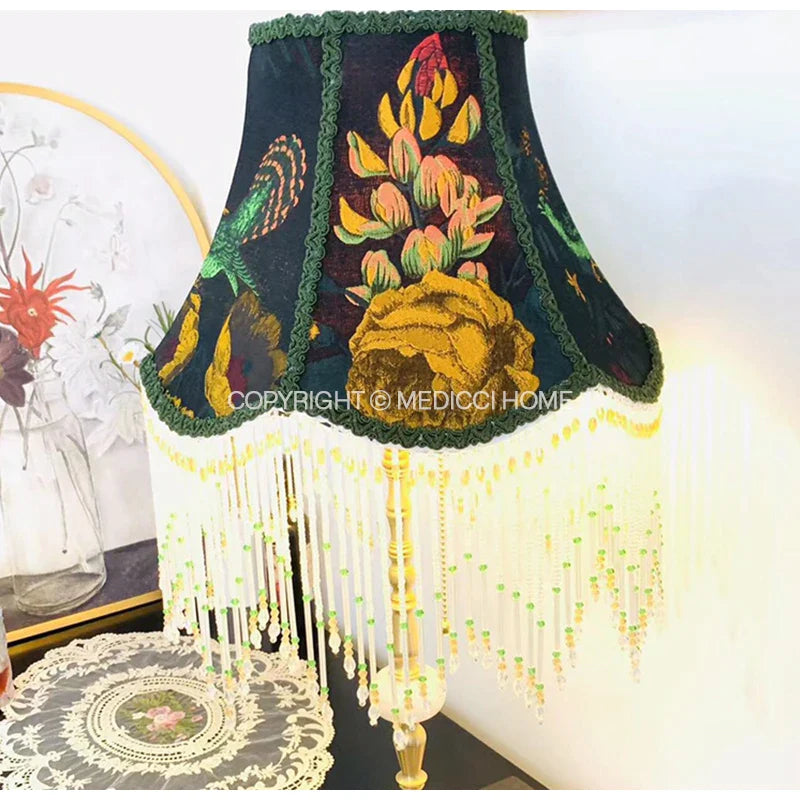 Afralia™ Boho Bird Floral Jacquard Tasseled Lampshade - Maximalist Style