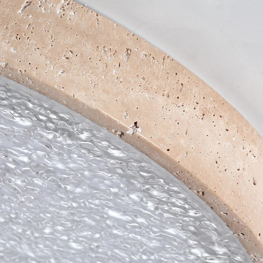 Afralia™ Wood LED Ceiling Lamp: Modern Round Yellow Travertine Light for Living Room