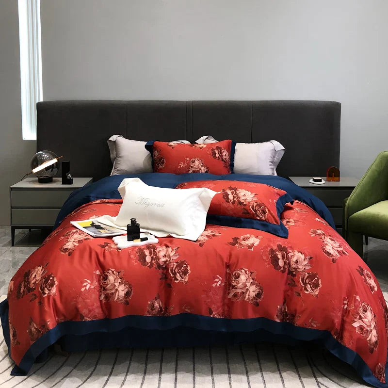 Afralia™ Eucalyptus Lyocell Flowers Duvet Set with Sheet & Pillowcases