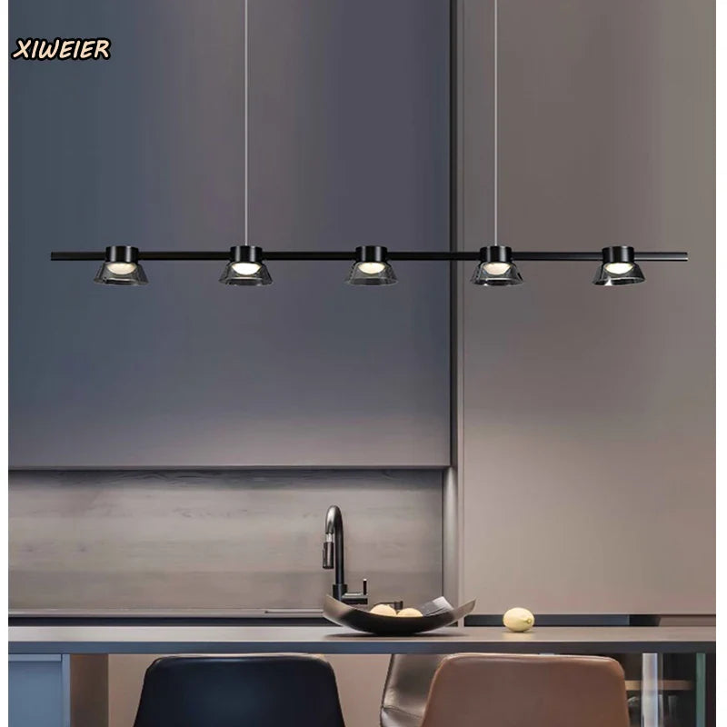 Afralia™ Black Strip Chandelier: Modern Nordic LED Lighting for Office, Restaurant, Living Room