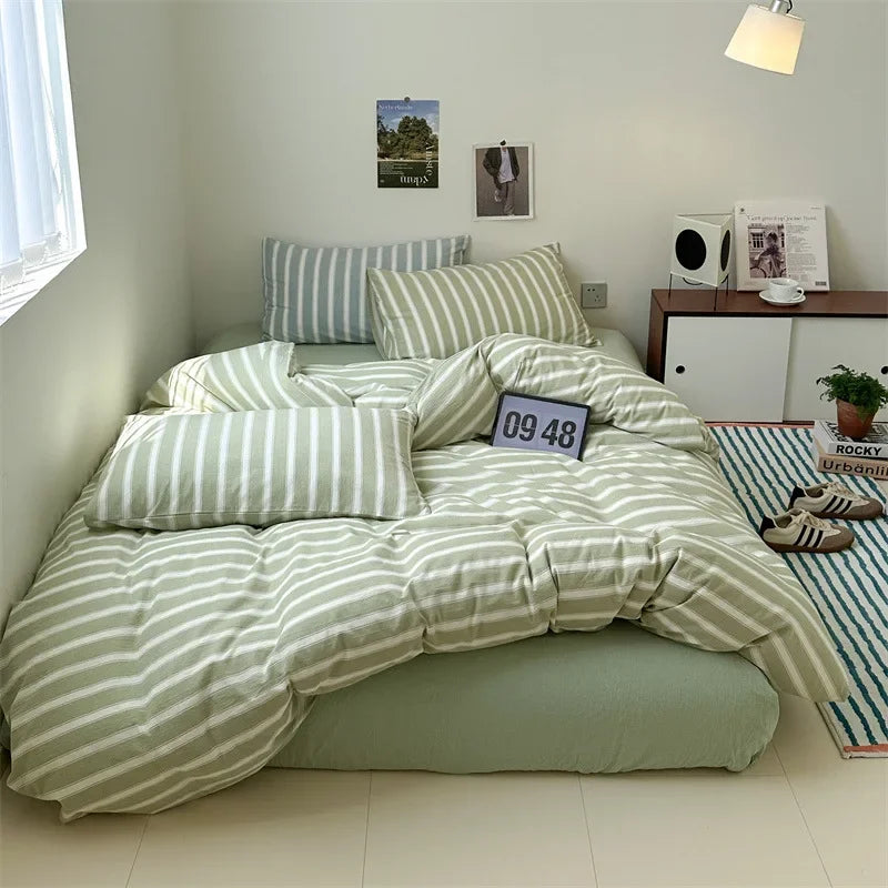 Afralia™ Nordic Striped Cotton Bed 4Pcs Fitted Sheet Set - Breathable & Skin-Friendly