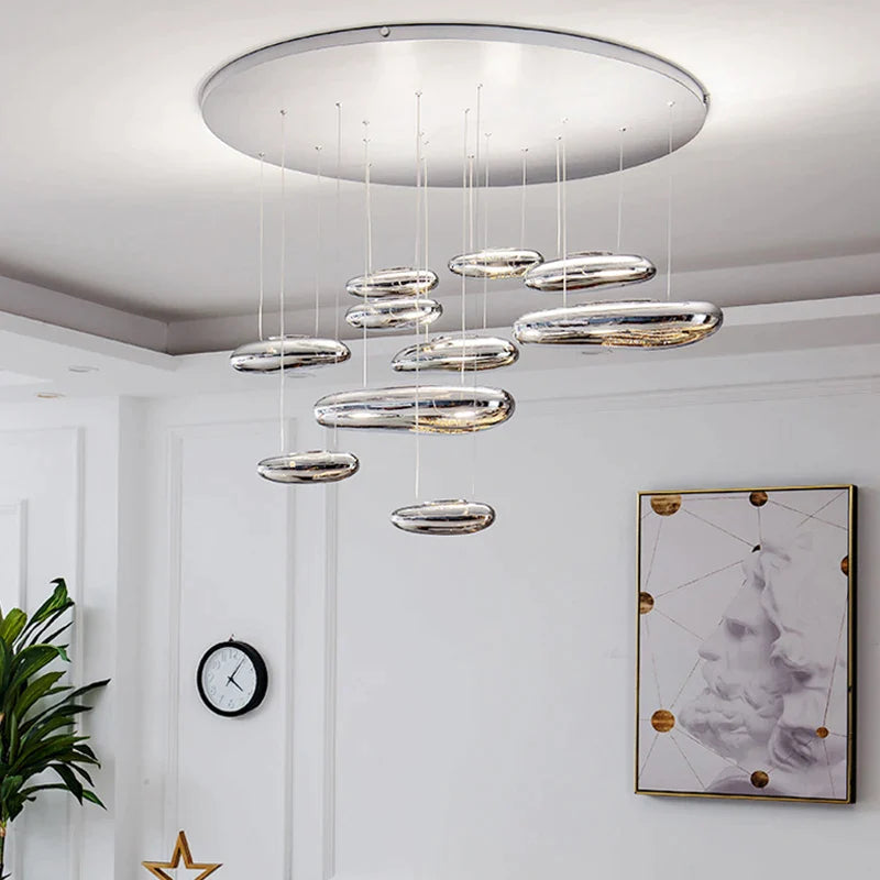 Afralia™ Silver Glass Luxury Chandelier Pendant for Living Room and Kitchen Lighting