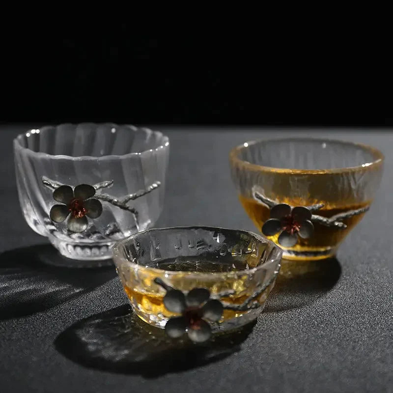 Afralia™ Carved Tin Glass Tea Cup Set - Heat Resistant, Puer Chinese, Elegant Design