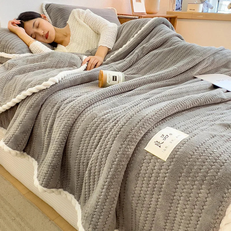 Afralia™ Double Sided Jacquard Milk Velvet Blanket - Winter Warm Sofa Cover