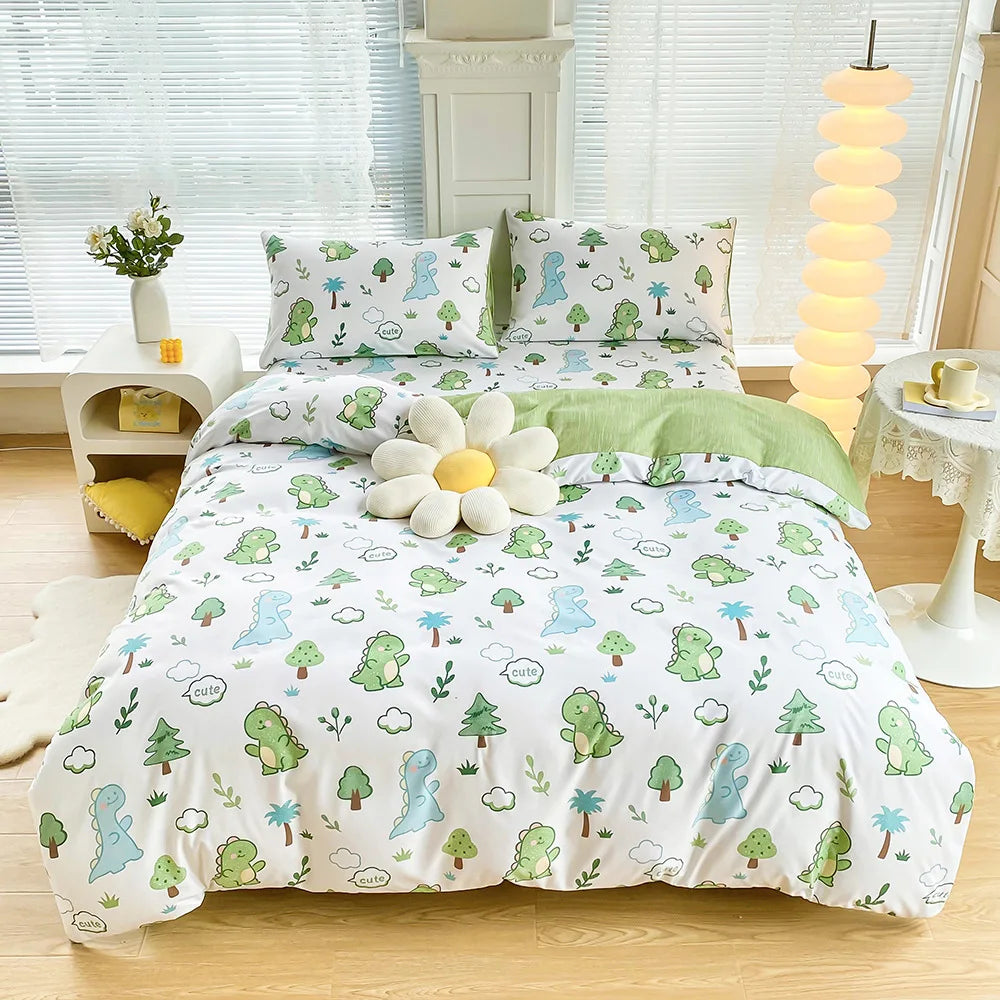 Afralia™ Flower Printed Bedding Set: Fitted Sheet, Quilt Cover, 2 Pillowcases - Twin, Full, Queen, King