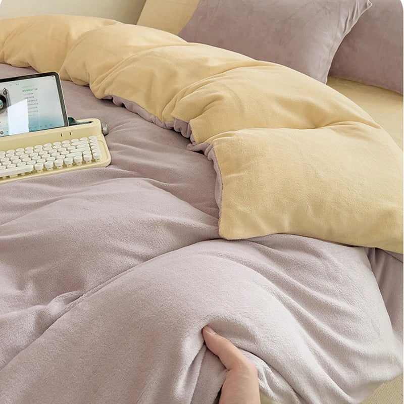 Afralia™ Milk Velvet Winter Quilt Cover Queen Size Double-Sided Plush Bedding Duvet